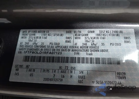 2024 Ford F-150 Xlt from USA, damaged, VIN 1FTFW3LD1RFA07123